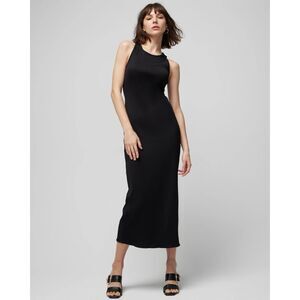 WHBMFORME Black Fitted Ribbed Midi Dress SZ XS Stretchy Minimalist Sleek